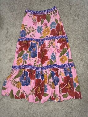 Farm Rio Floral Tiered Pink Maxi Skirt